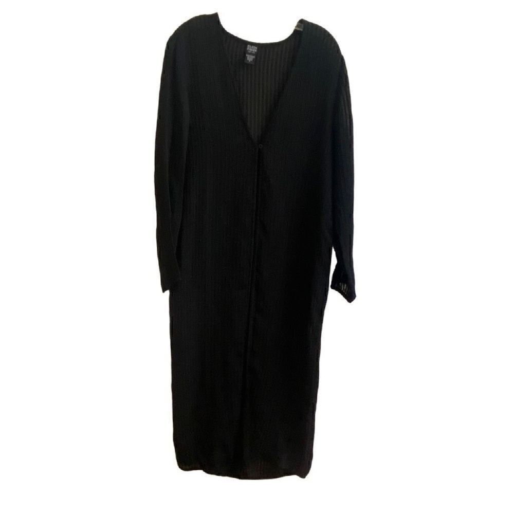 Eileen Fisher Wool Blend Striped Cardigan Long Duster Small Semi Sheer